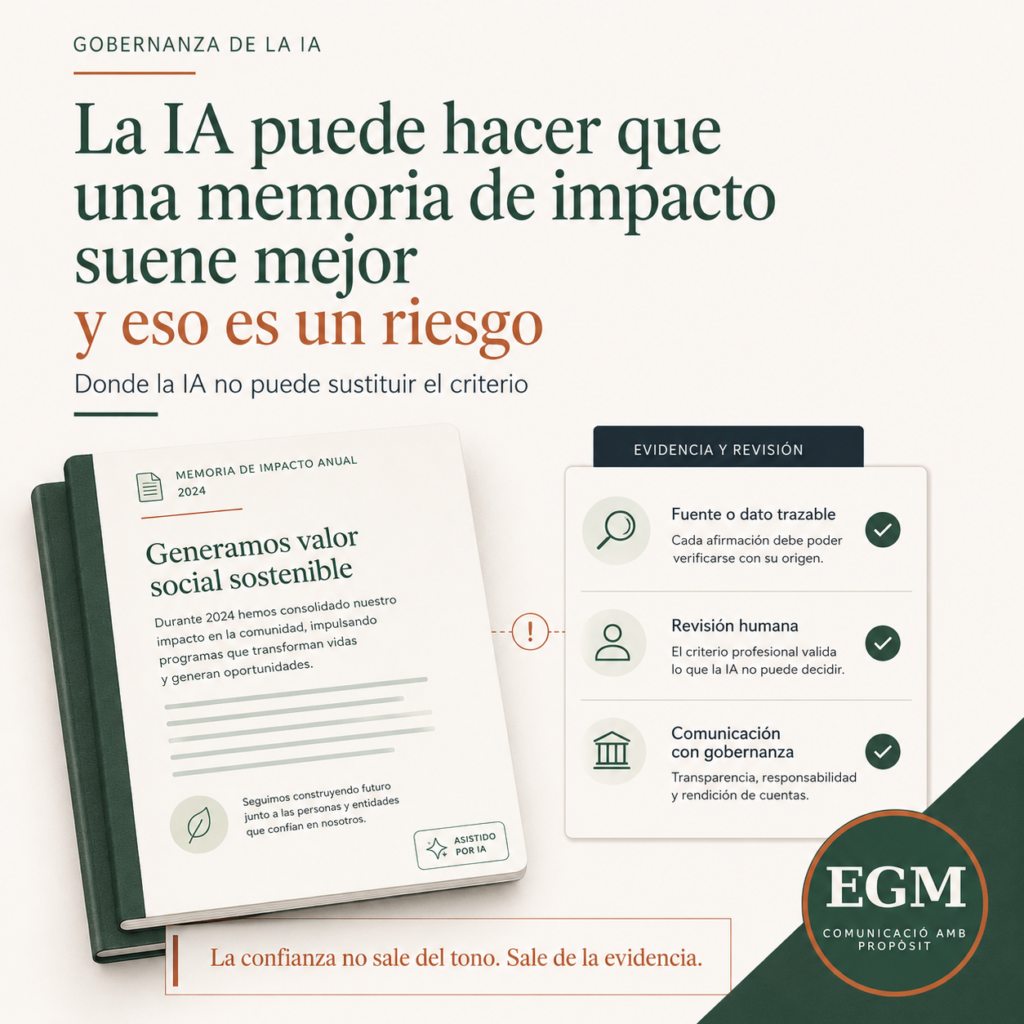 Infografía sobre cómo la IA puede hacer que una memoria de impacto suene mejor sin evidencia real